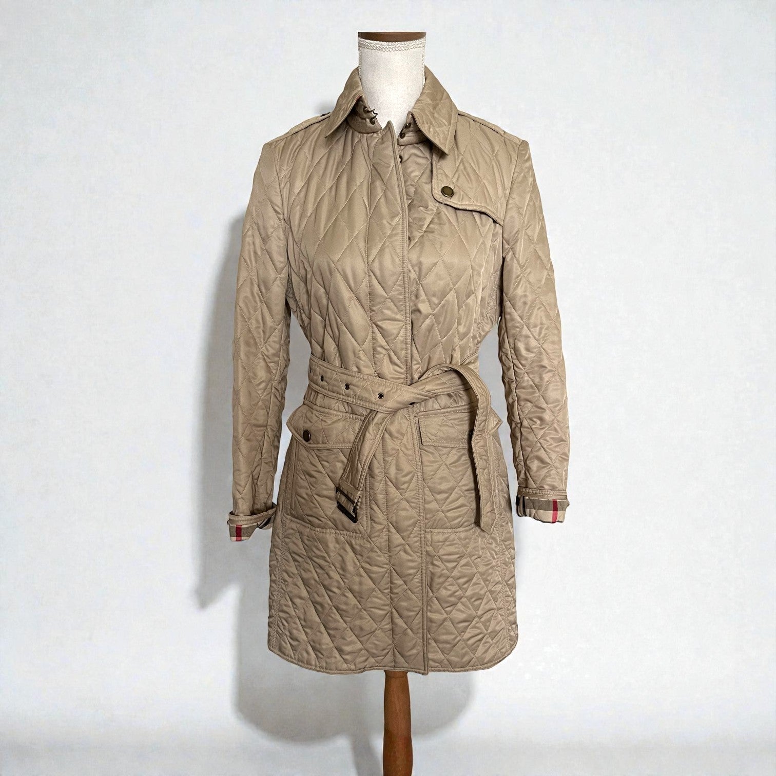 Burberry Quilted Mid-length Trench Coat Beige Size M