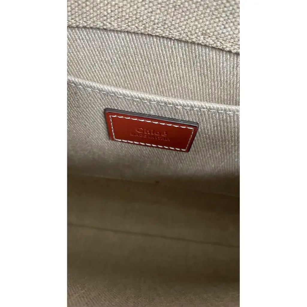 Chloe Woody Small Tote Bag Beige Canvas