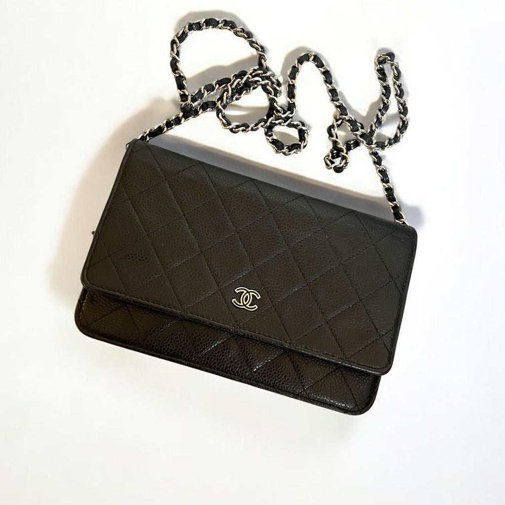 2014-2015 Chanel Classic Wallet On Chain Caviar Leather Black Silver Hardware