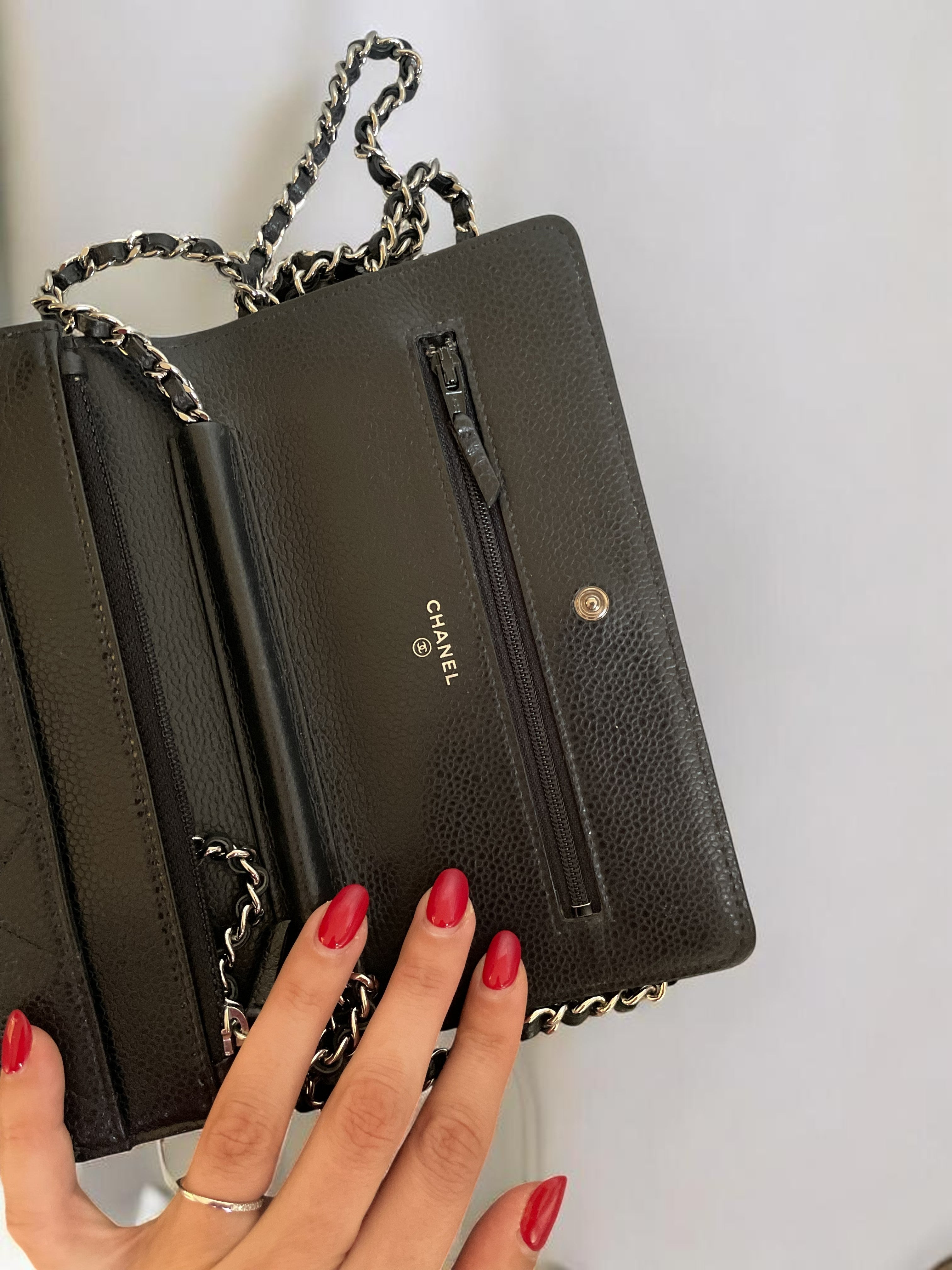 2014-2015 Chanel Classic Wallet On Chain Caviar Leather Black Silver Hardware