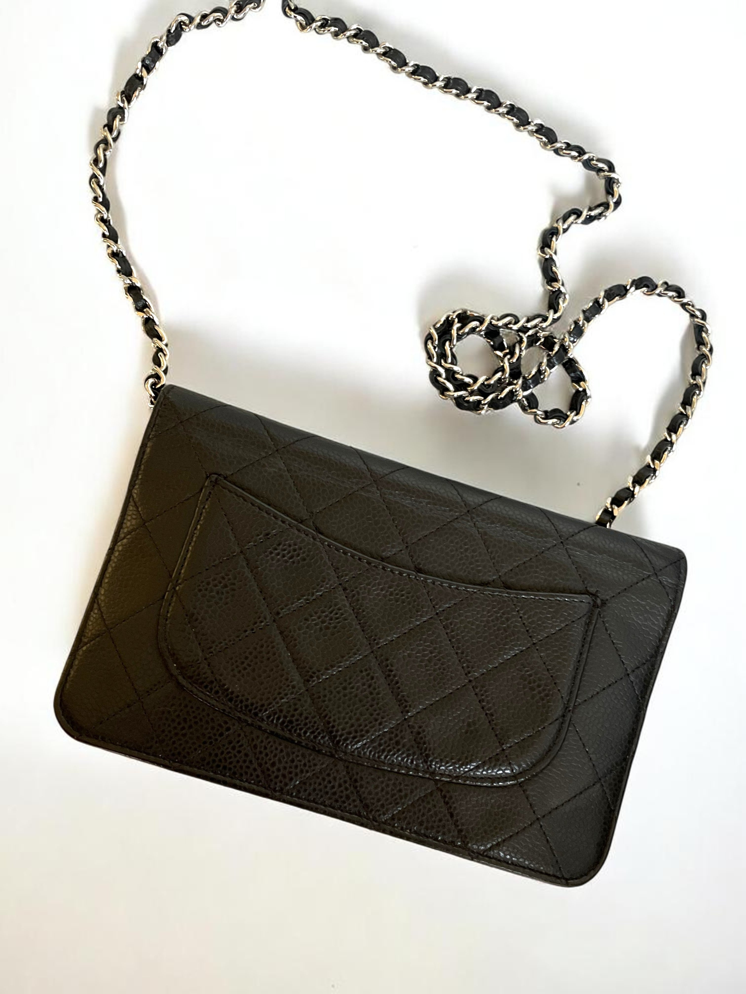 2014-2015 Chanel Classic Wallet On Chain Caviar Leather Black Silver Hardware