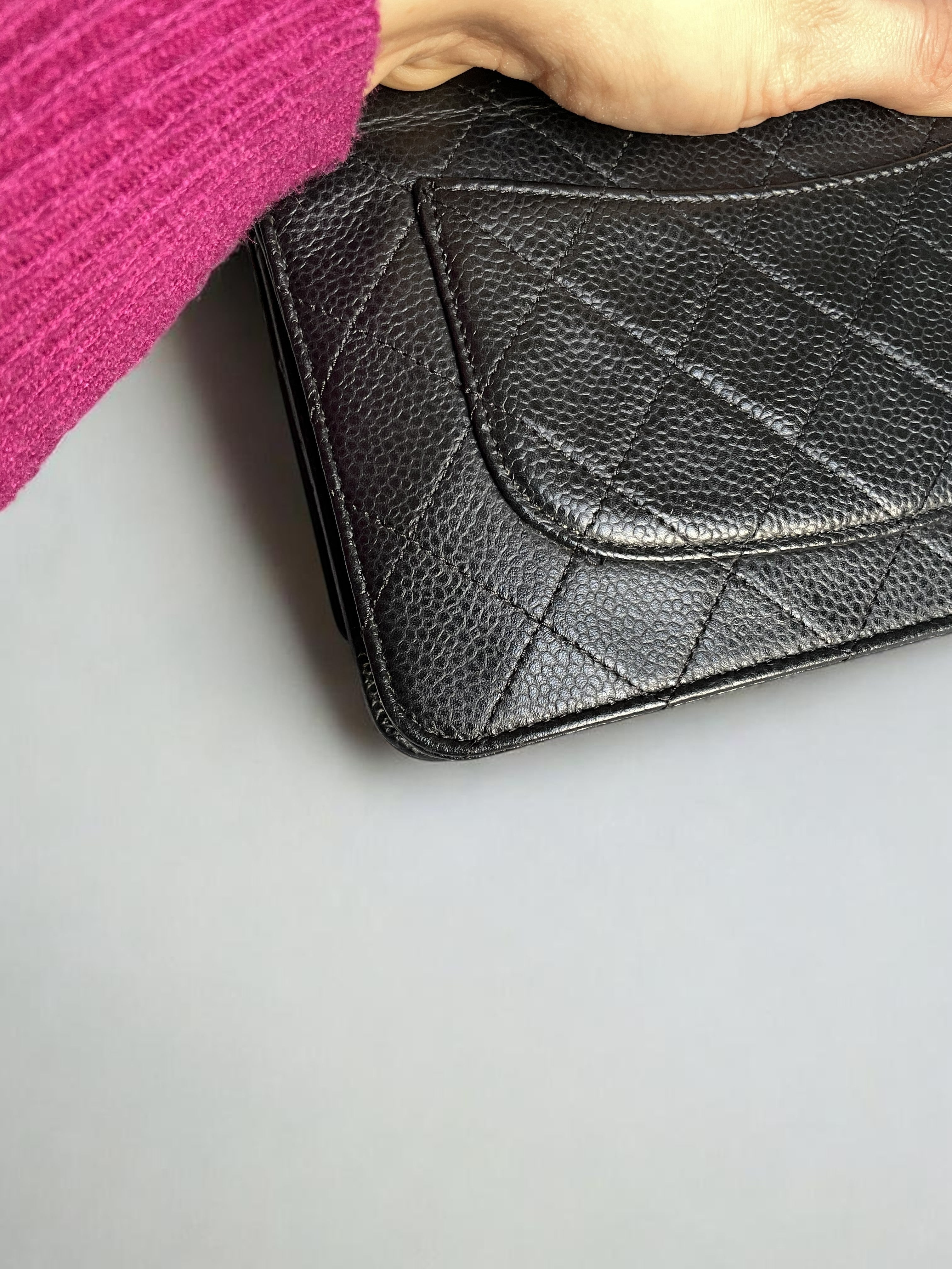 2014-2015 Chanel Classic Wallet On Chain Caviar Leather Black Silver Hardware