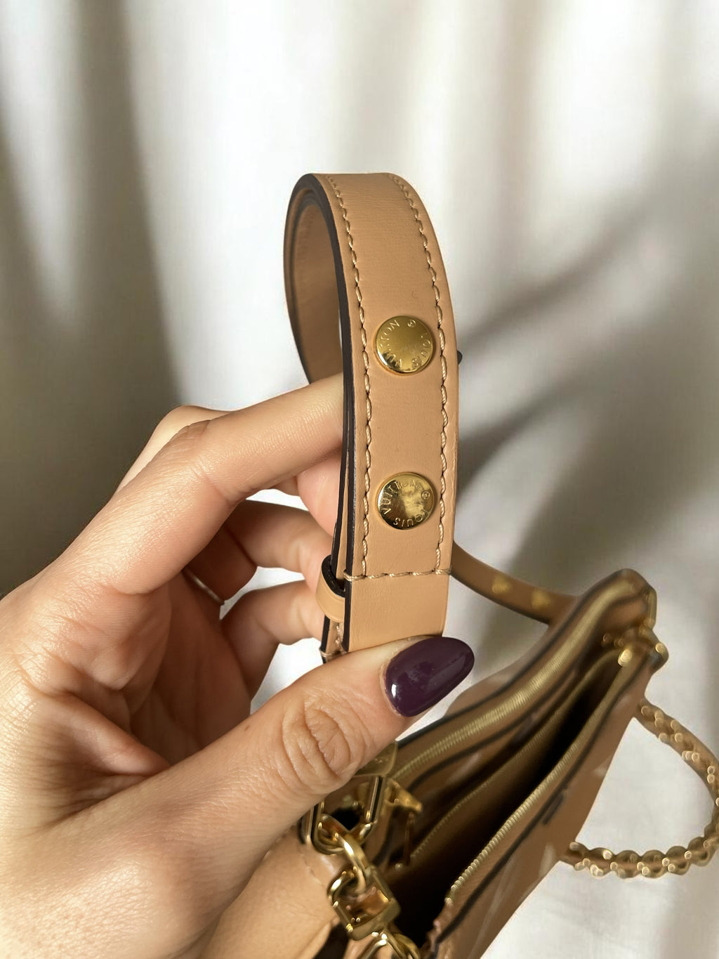 Louis Vuitton Multi Pochette Accessoires In Empreinte Leather With Large LV Monogram Print Caramel Colour