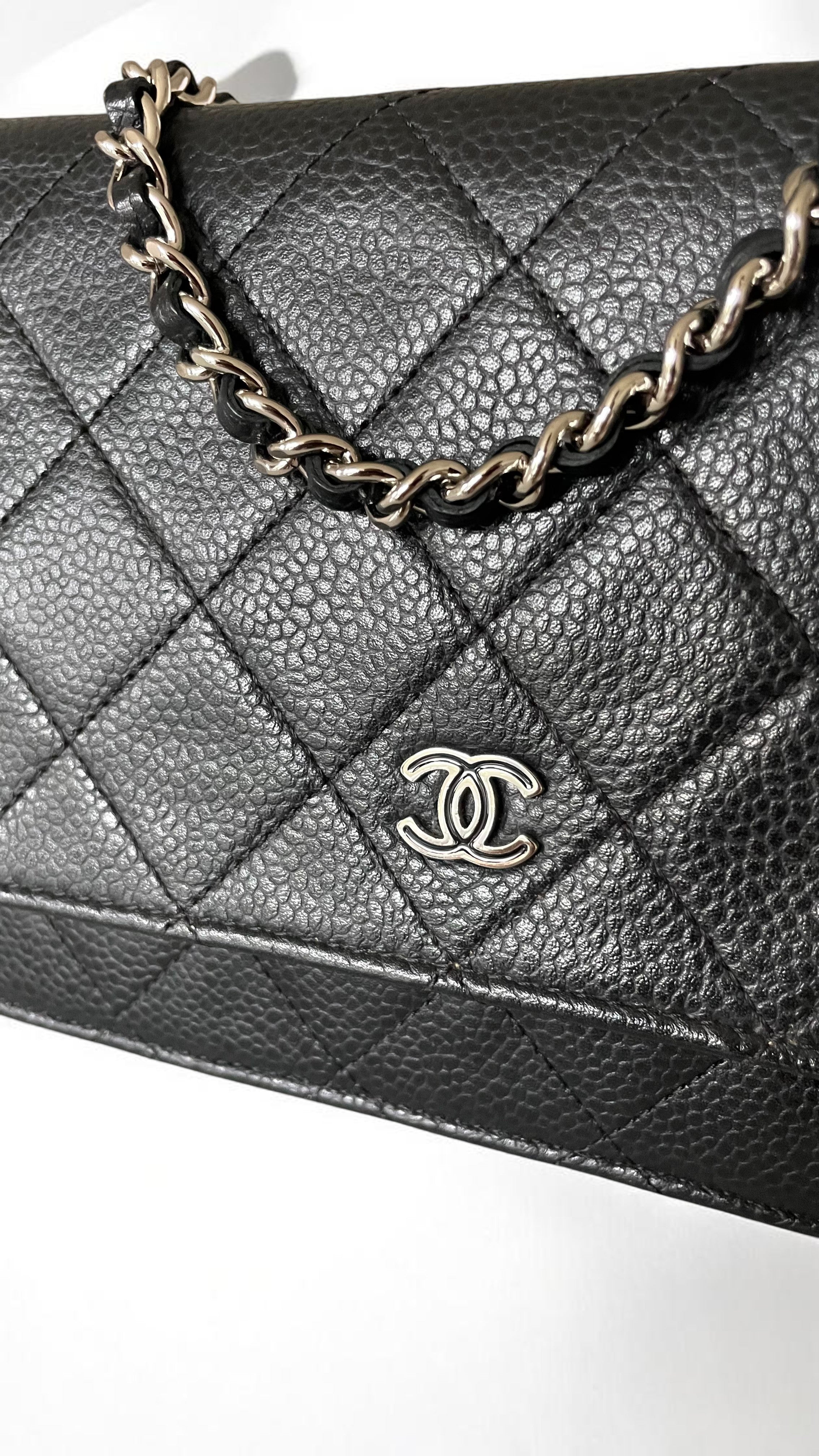 2014-2015 Chanel Classic Wallet On Chain Caviar Leather Black Silver Hardware