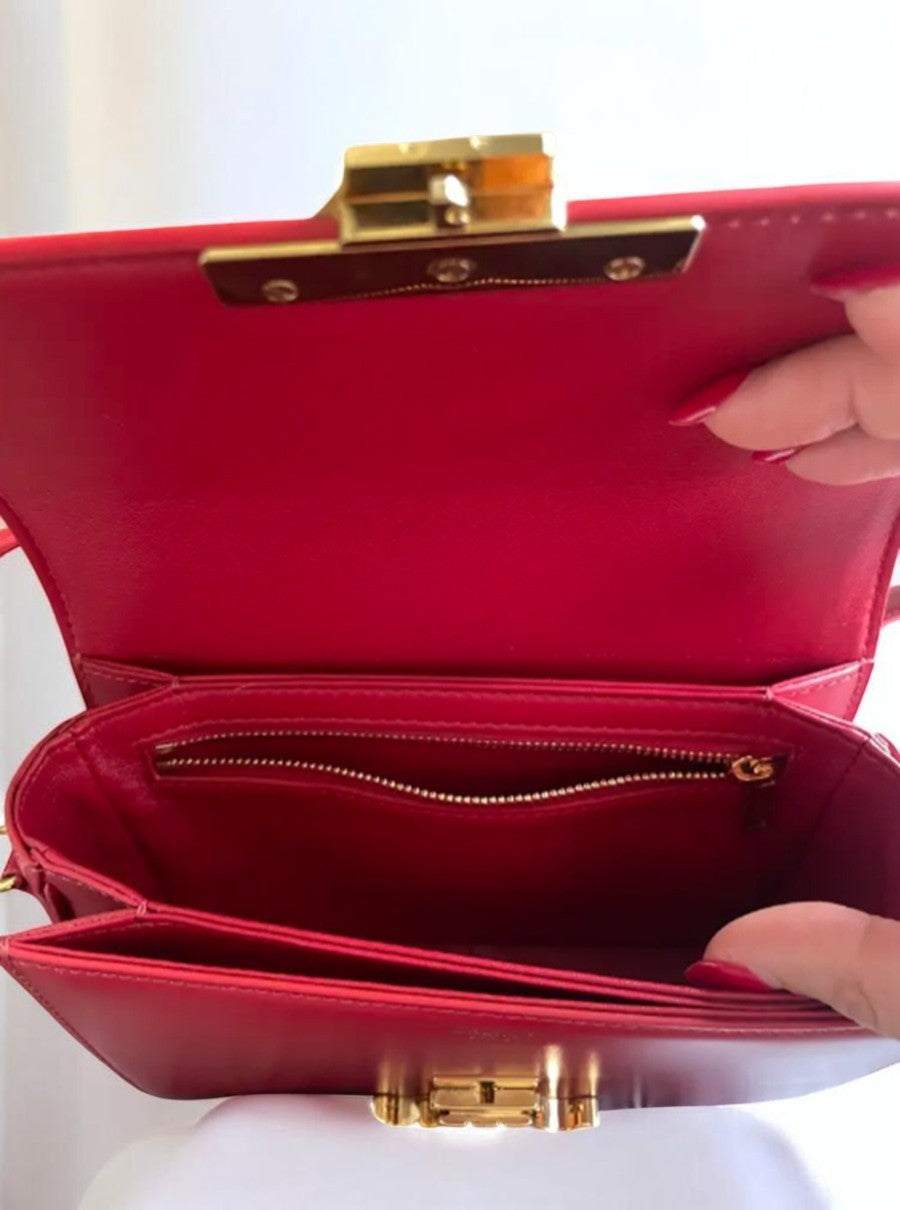 Celine Teen Triomphe Crossbody Bag Red Smooth Leather