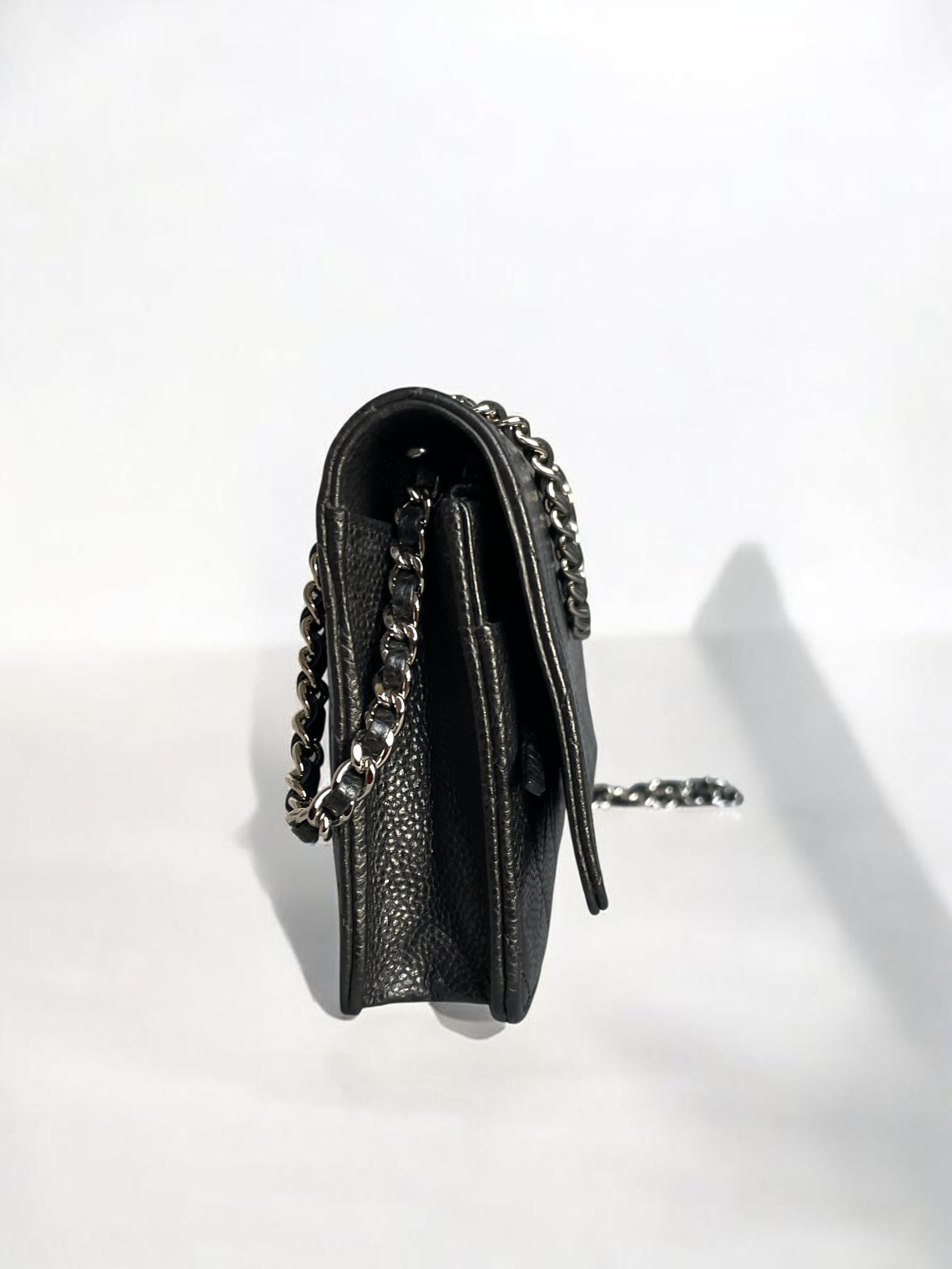 2014-2015 Chanel Classic Wallet On Chain Caviar Leather Black Silver Hardware